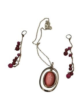 Women's Unbranded Necklace & Earring Set Pink Silver